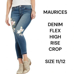Maurices high rise cropped jeans with floral print and released hem Denim flex
